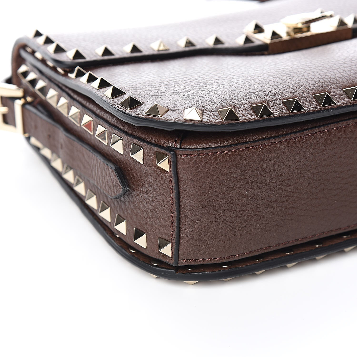 Valentino Garavani Pebbled Calfskin Medium Rockstud Flap Saddle Bag Cacao 7 of 10