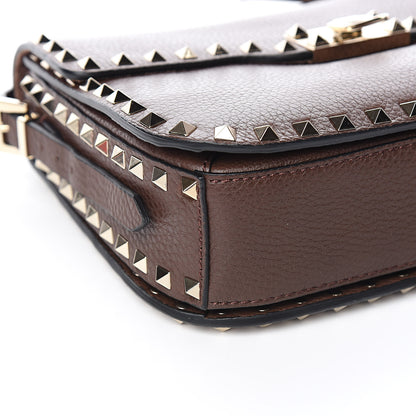 Valentino Garavani Pebbled Calfskin Medium Rockstud Flap Saddle Bag Cacao 7 of 10