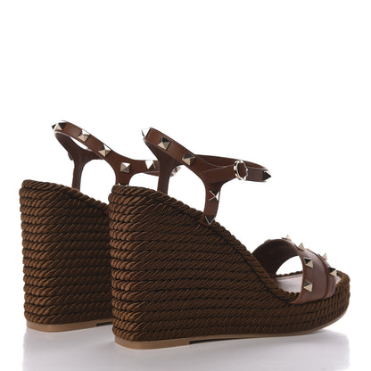 Valentino Garavani Calfskin Rockstud Torchon Espadrille 25/115mm Wedge Sandals 40 Cuoio 4 of 8