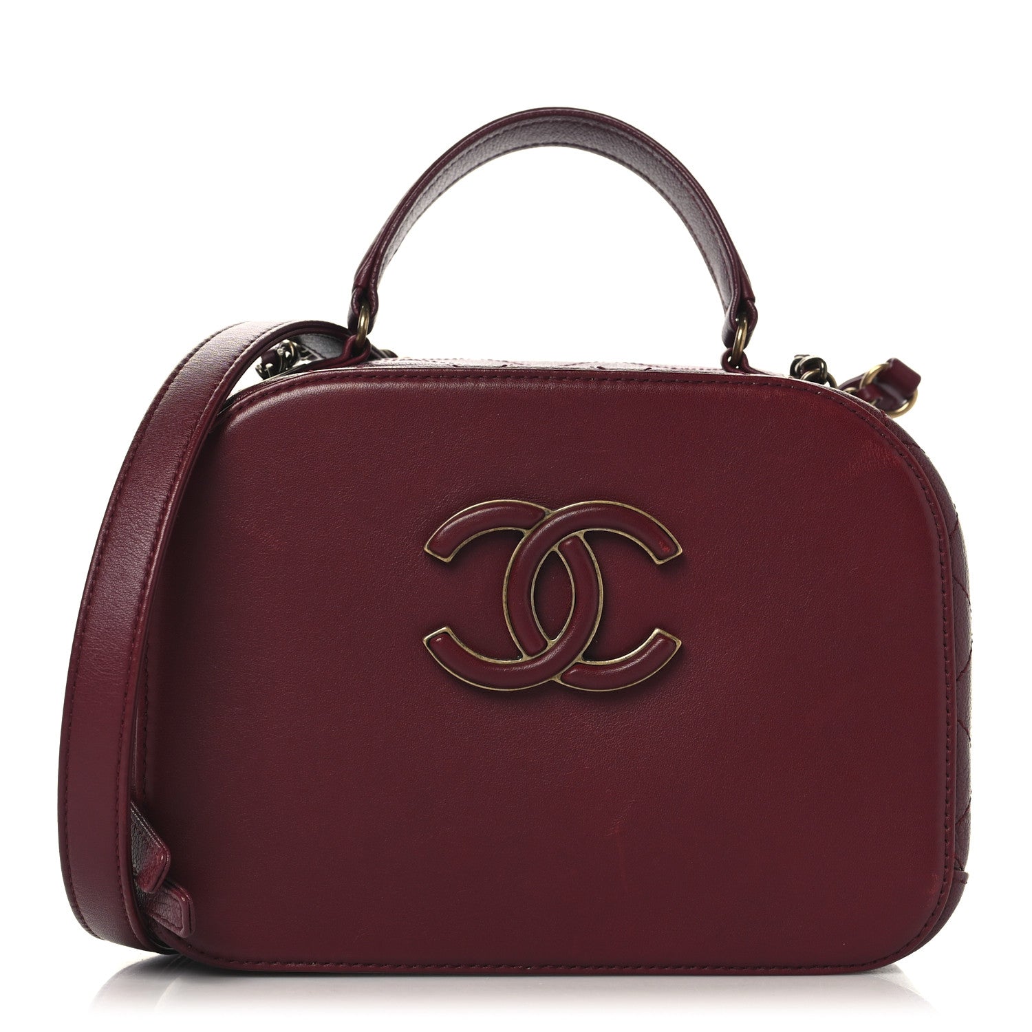 Chanel Shiny Calfskin Goatskin Quilted Small Coco Curve Vanity Burgundy 1 of 11