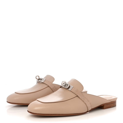 Hermes Shiny Lizard Calfskin Oz Mules 37 Beige Sarrazin 4 of 9