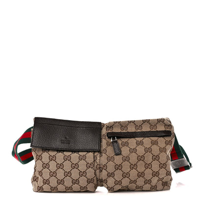 Gucci GG Monogram Web Double Pocket Belt Bag Dark Brown 1 of 15