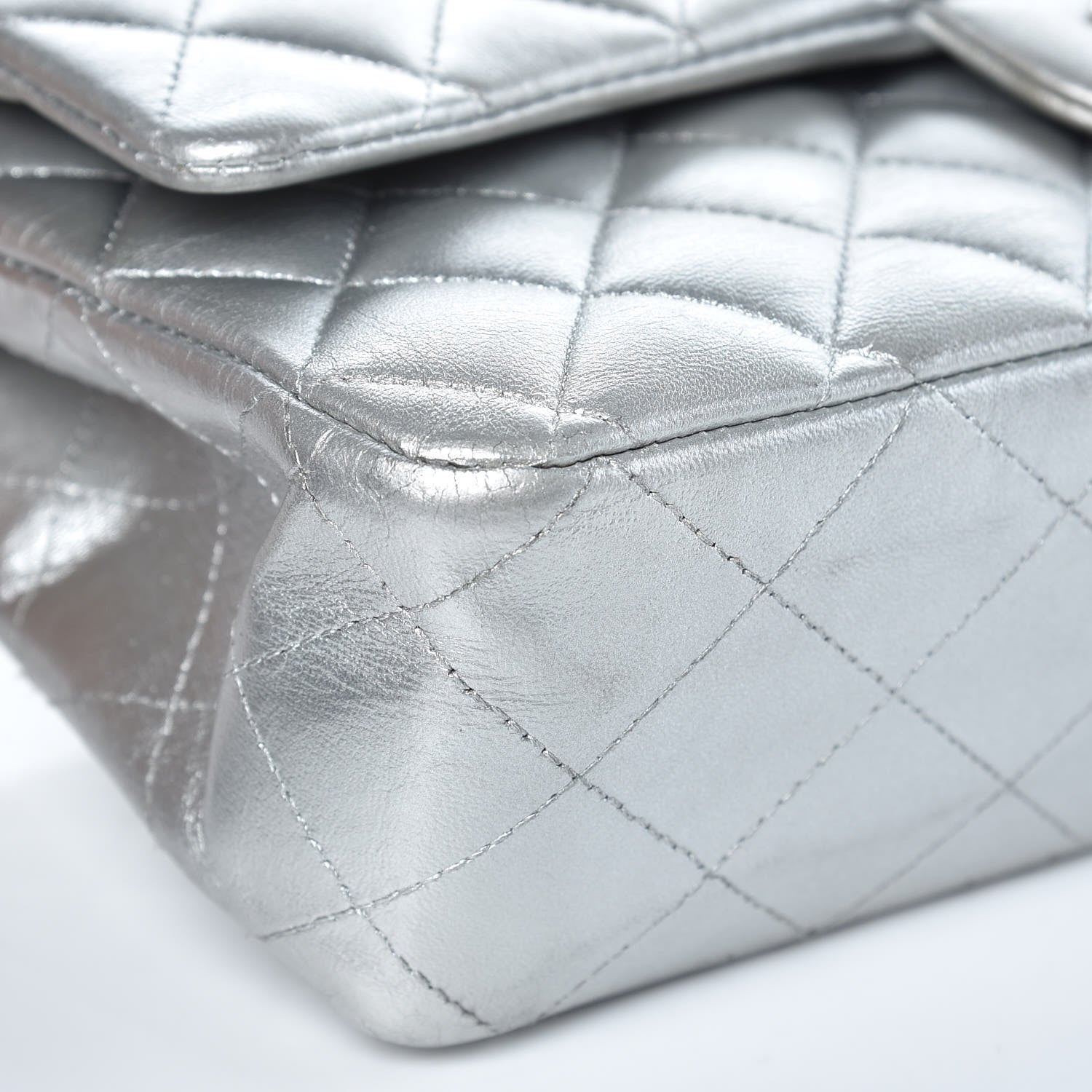 Chanel Metallic Lambskin Quilted Medium Double Flap Silver 8 of 15