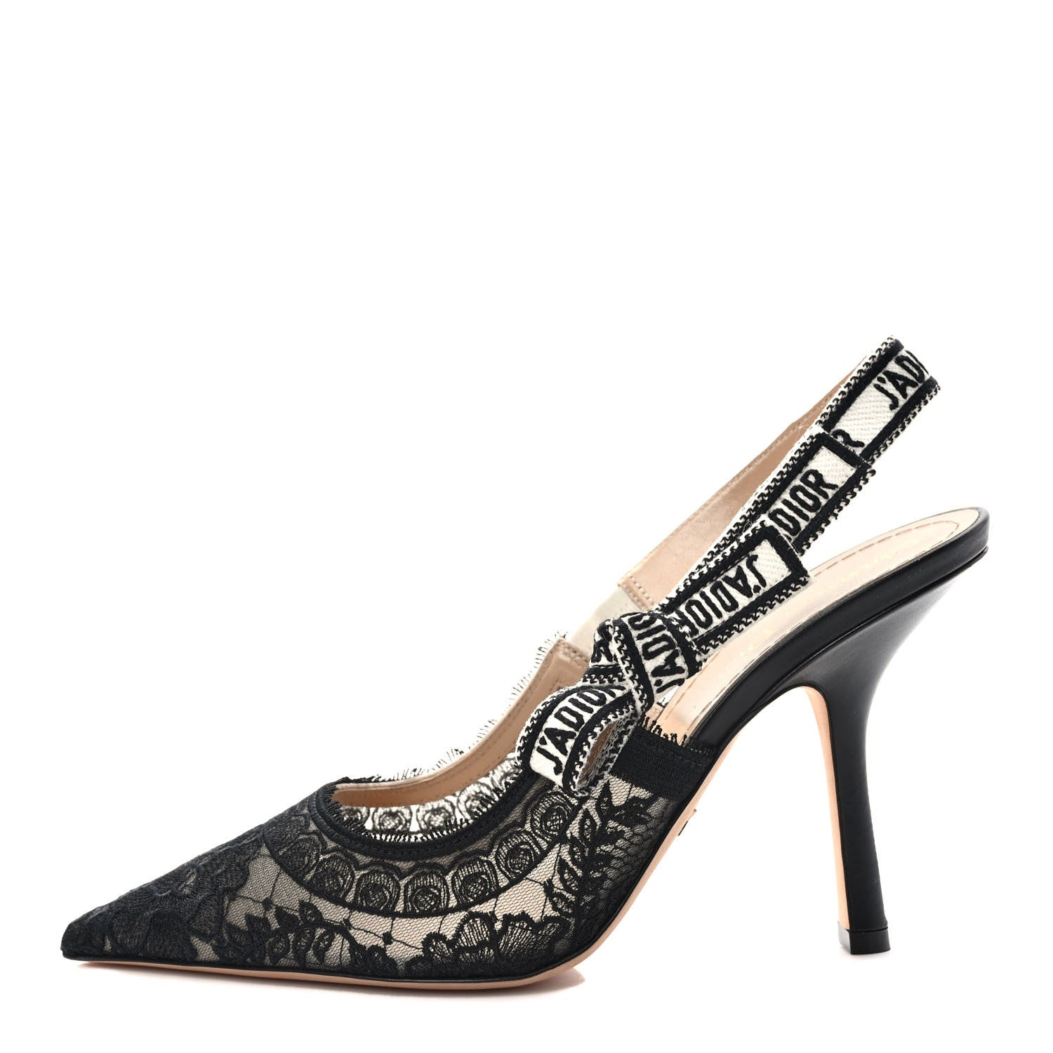 Christian Dior Lace Ribbon Rose Embroidered J'Adior Slingback 100mm Pumps Black 1 of 8