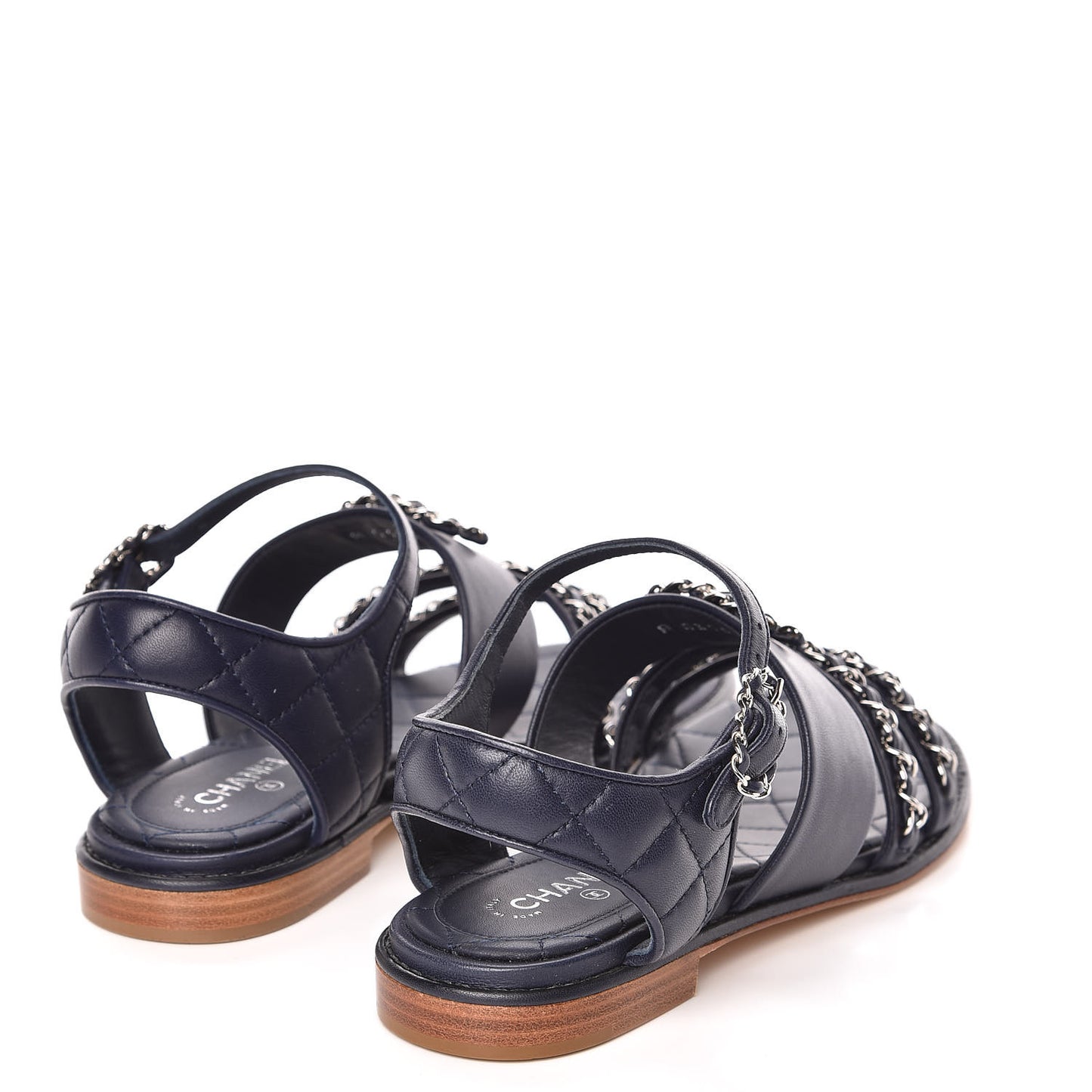 Lambskin Quilted Chain CC Sandals 36 Navy