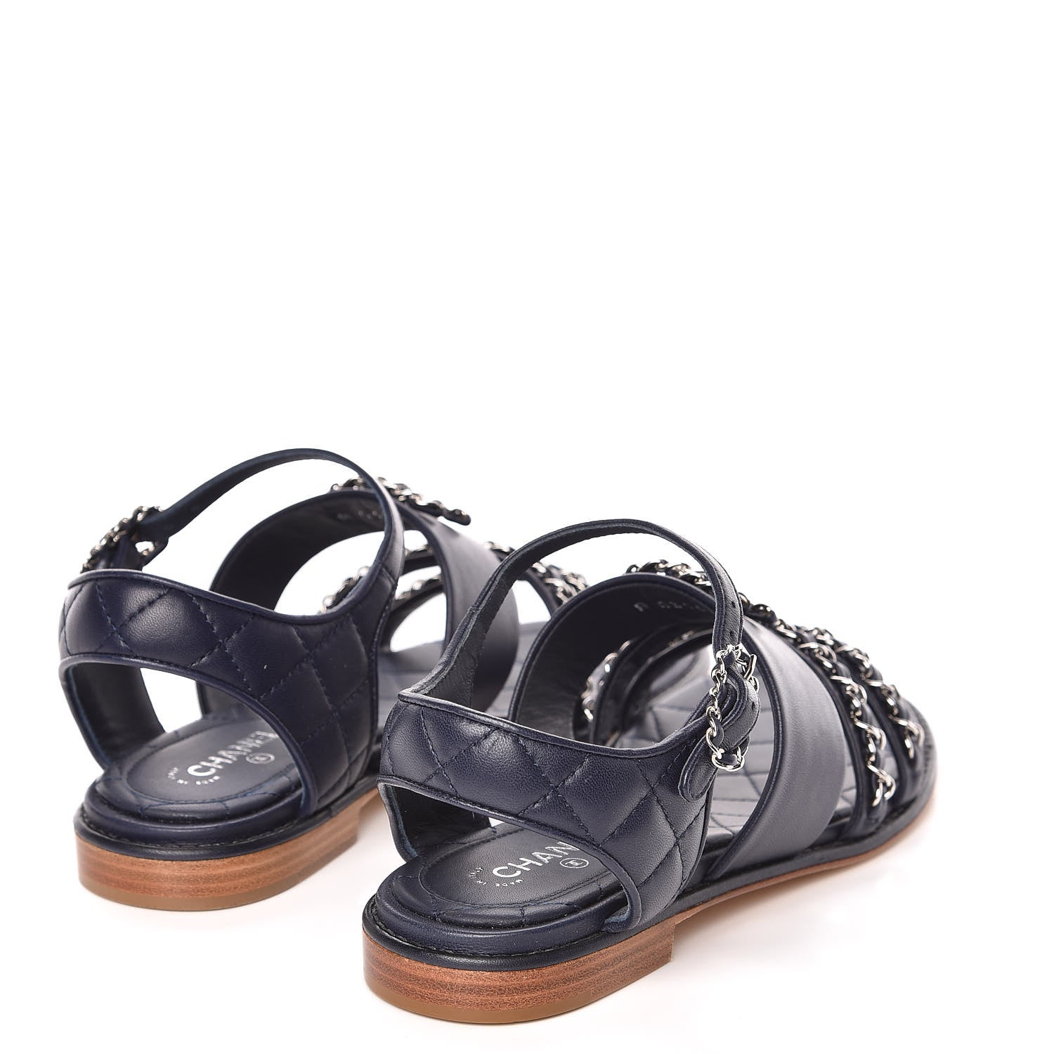Chanel Lambskin Quilted Chain CC Sandals 36 Navy 4 of 9