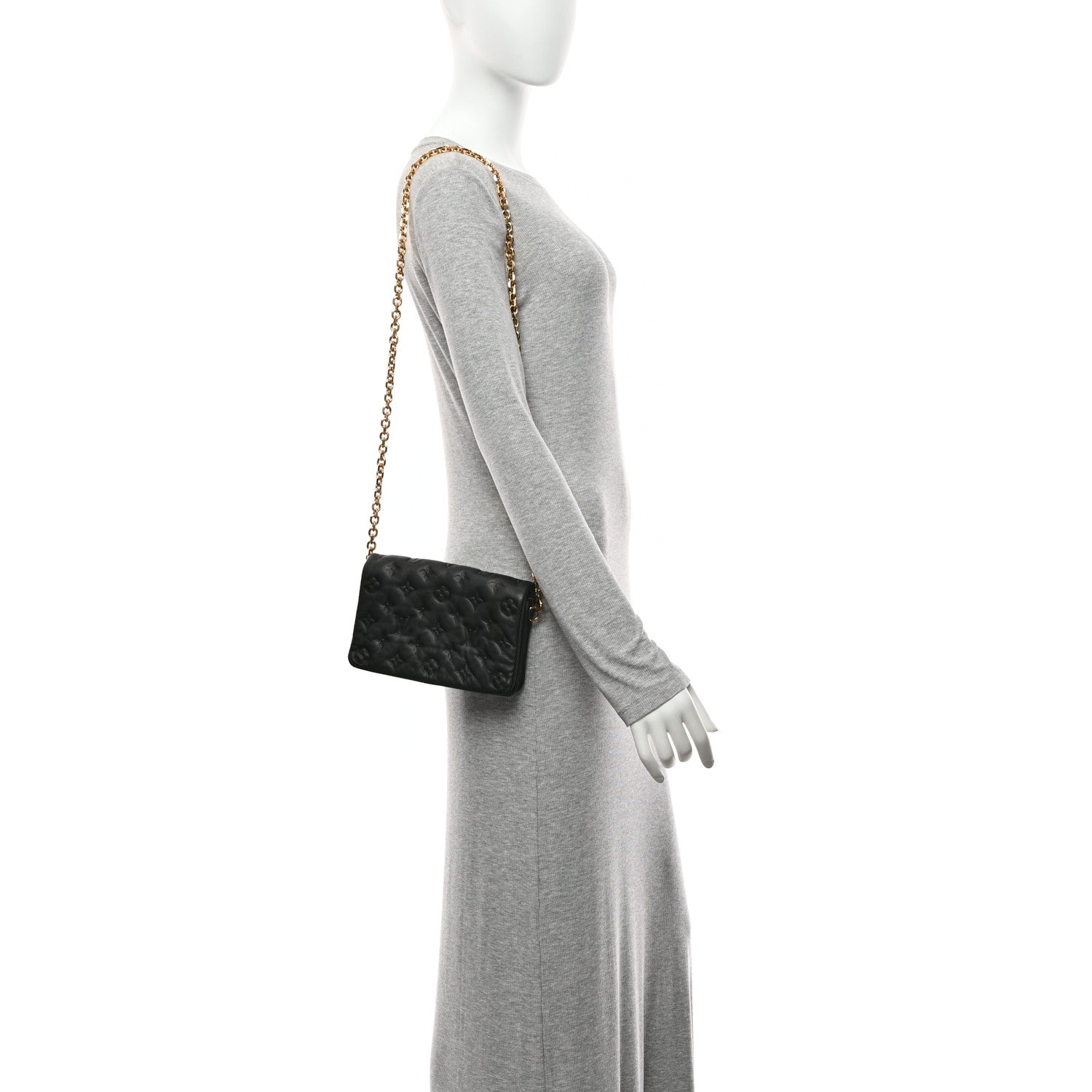 Louis Vuitton Lambskin Embossed Monogram Pochette Coussin Black 2 of 9
