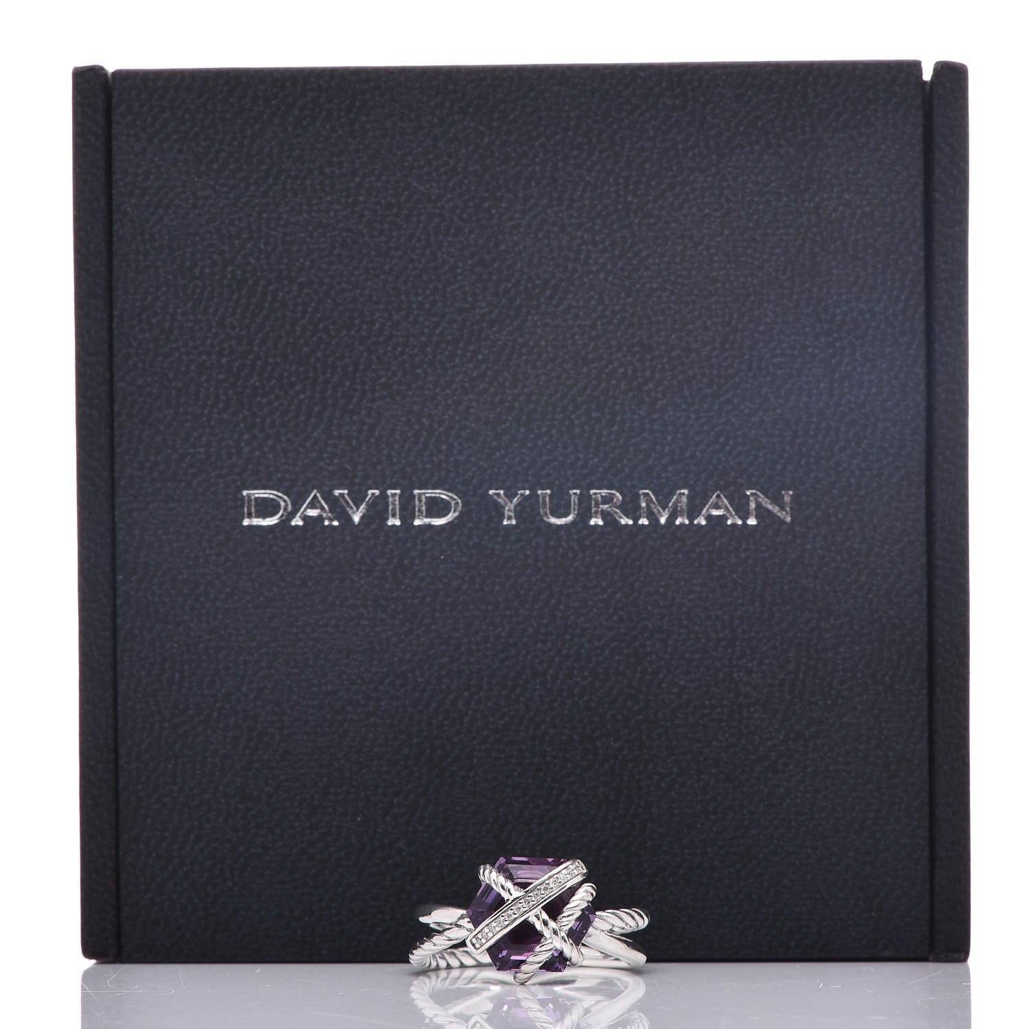 David Yurman Sterling Silver Diamond Amethyst 10mm Cable Wrap Ring 54 7 6 of 6