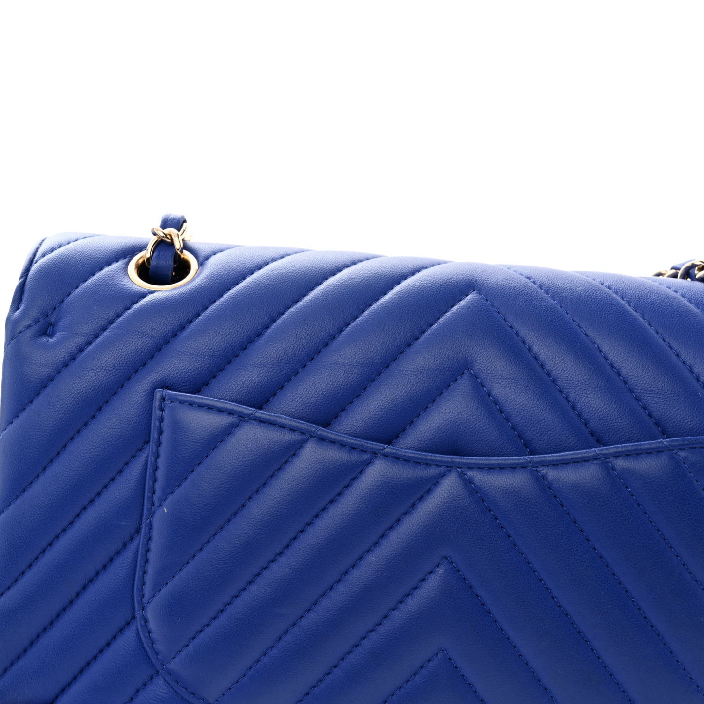 Lambskin Chevron Quilted Medium Double Flap Blue