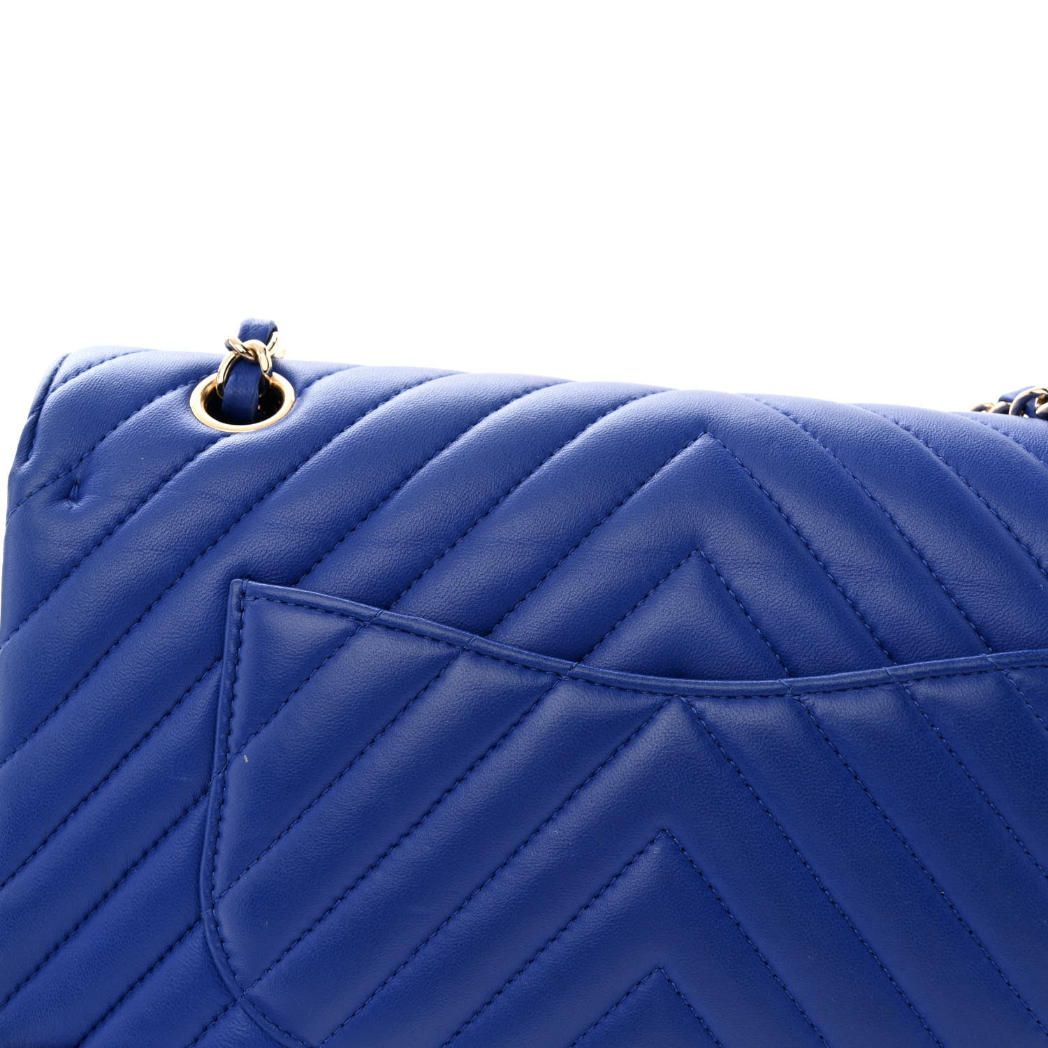 Chanel Lambskin Chevron Quilted Medium Double Flap Blue 12 of 15