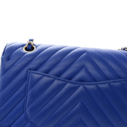 Chanel Lambskin Chevron Quilted Medium Double Flap Blue 12 of 15