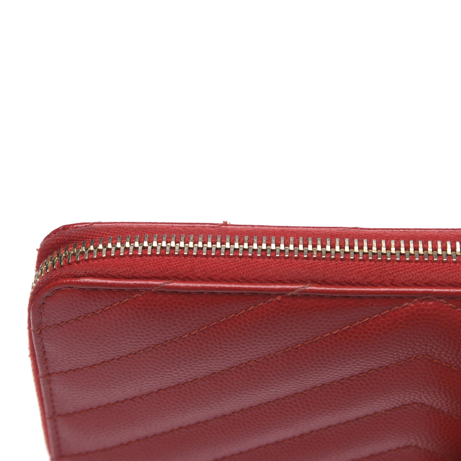 Saint Laurent Grain De Poudre Matelasse Chevron Monogram Zip Around Wallet Red 7 of 9