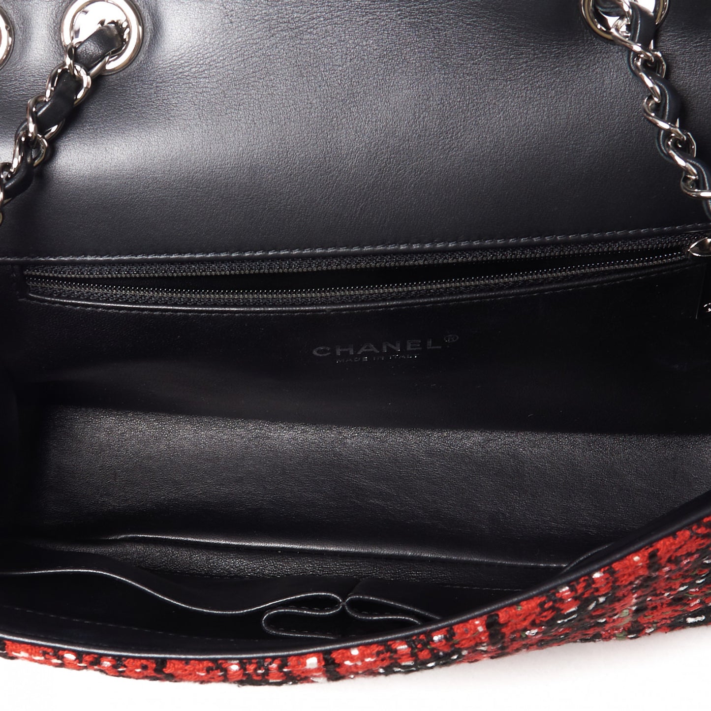 Tweed Calfskin Quilted Medium CC Filigree Flap Red Black