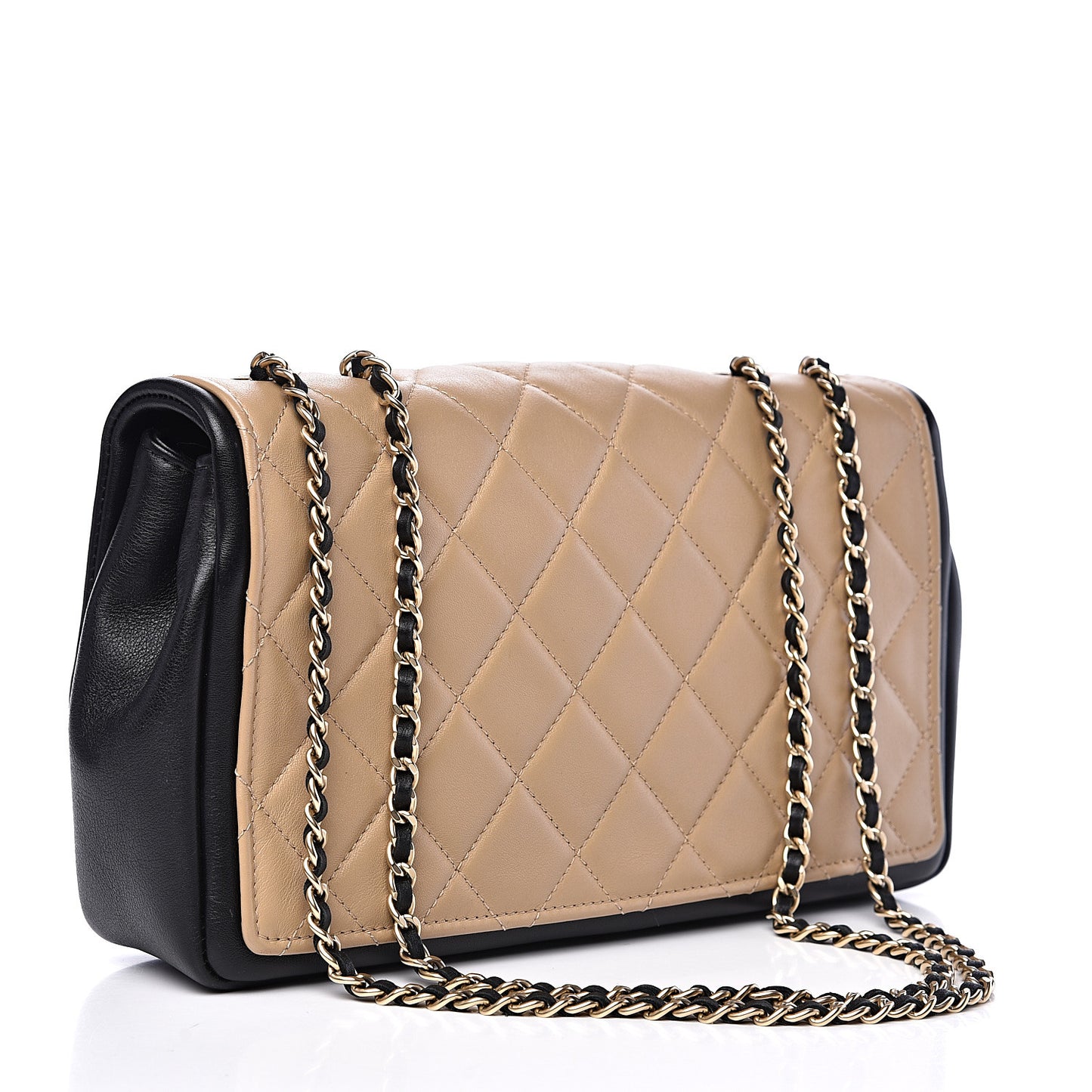 Calfskin Quilted Medium Graphic Flap Beige Black