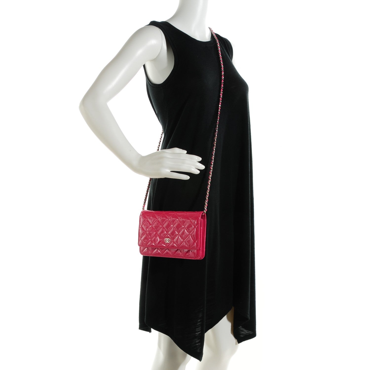 Chanel Patent Quilted Wallet On Chain WOC Fuchsia 2 of 8
