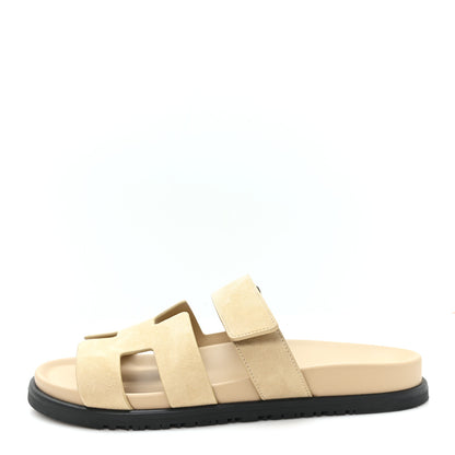 Hermes Suede Goatskin Womens Chypre Sandals 38 Beige Sable 1 of 10