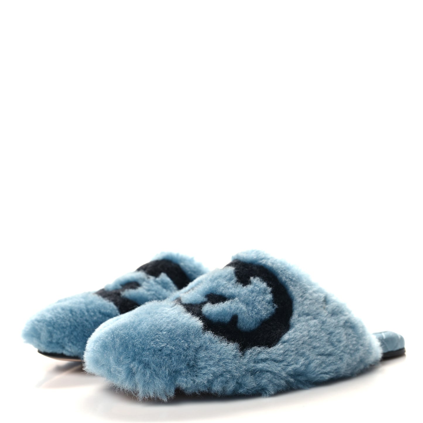 Faux Fur Interlocking G Slippers 36.5 Blue Black
