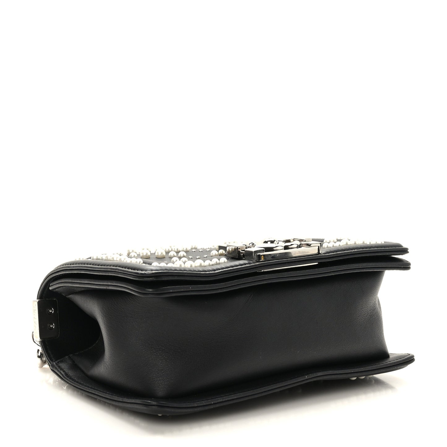 Calfskin Pearl Chevron Small Boy Flap Black
