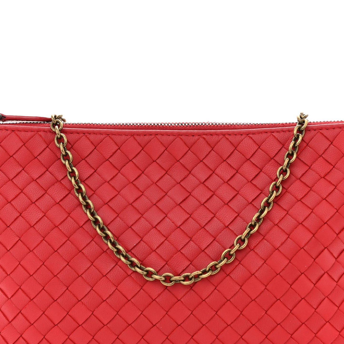 Nappa Intrecciato Biletto Chain Crossbody Red