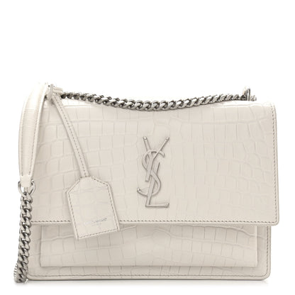 Saint Laurent Calfskin Crocodile Embossed Medium Monogram Sunset Blanc Vintage 1 of 11