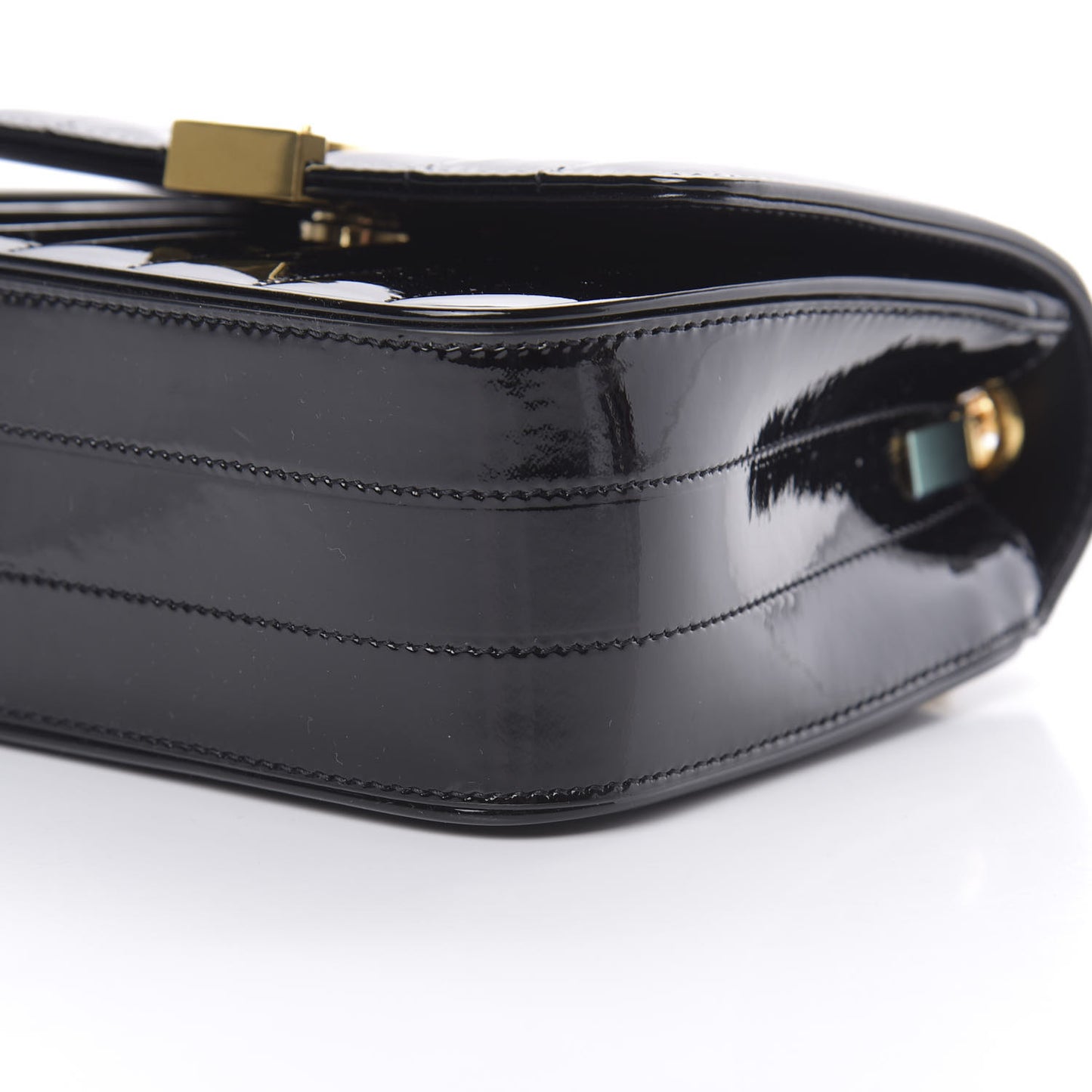 Patent Calfskin Matelasse Monogram Small Vicky Chain Bag Black