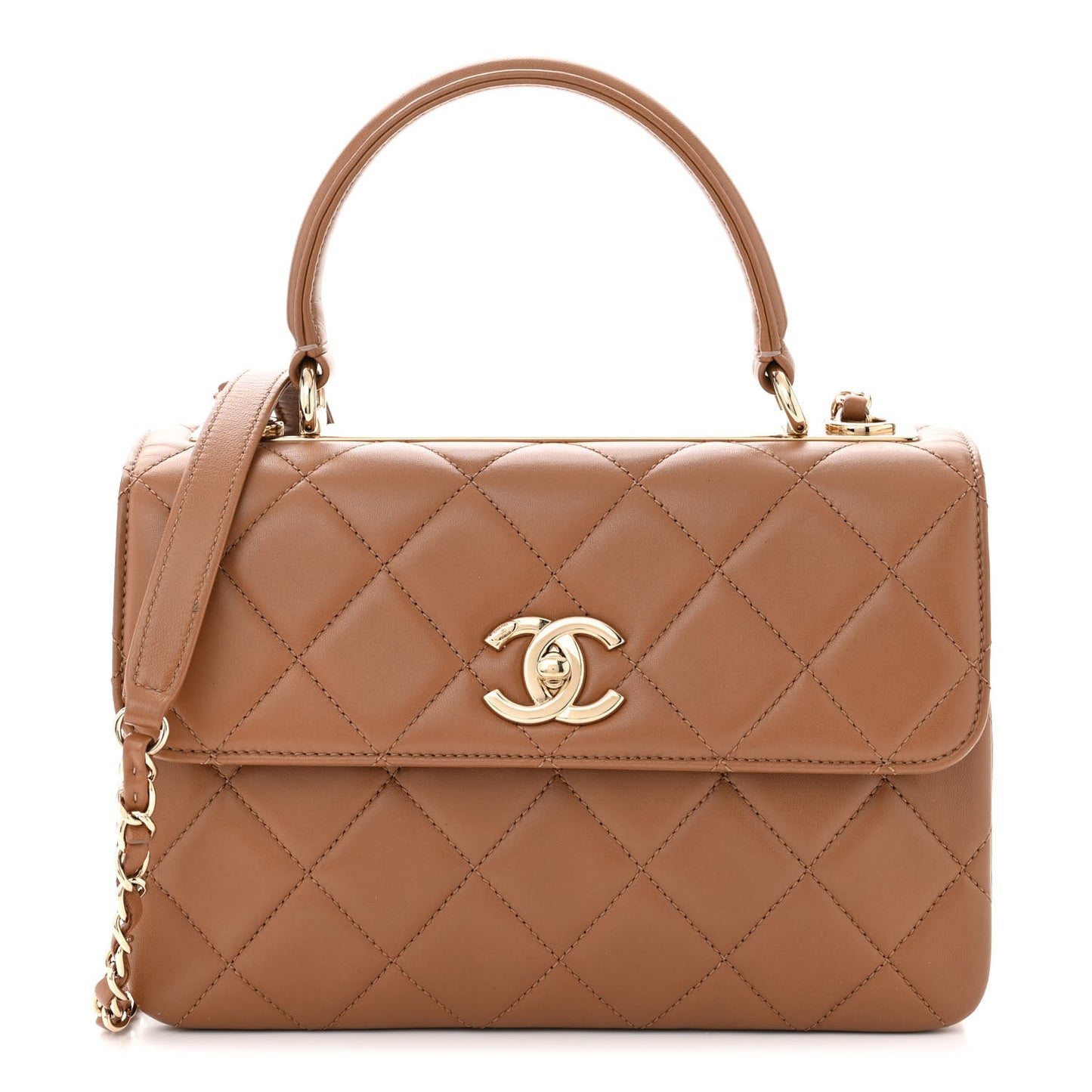 Lambskin Quilted Small Trendy CC Dual Handle Flap Bag Camel