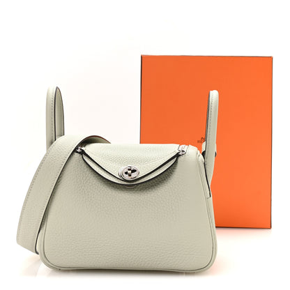 Hermes Taurillon Clemence Mini Lindy 20 Gris Neve 11 of 11