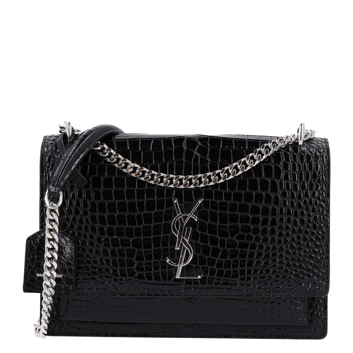 Saint Laurent Calfskin Crocodile Embossed Medium Monogram Sunset Black 1 of 11