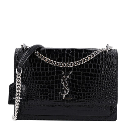 Saint Laurent Calfskin Crocodile Embossed Medium Monogram Sunset Black 1 of 11