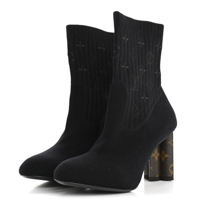 Louis Vuitton Monogram Stretch Fabric Silhouette Ankle Boots 40 Black 4 of 9