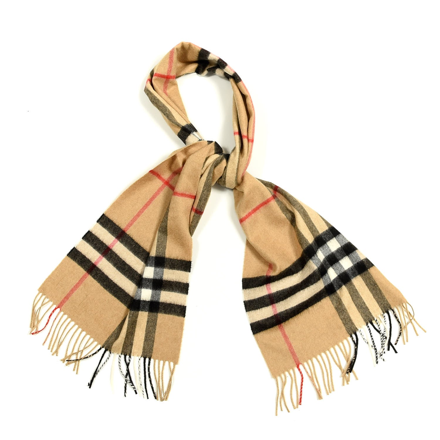 Burberry Cashmere Giant Heritage Check Fringe Scarf Camel 1 of 3
