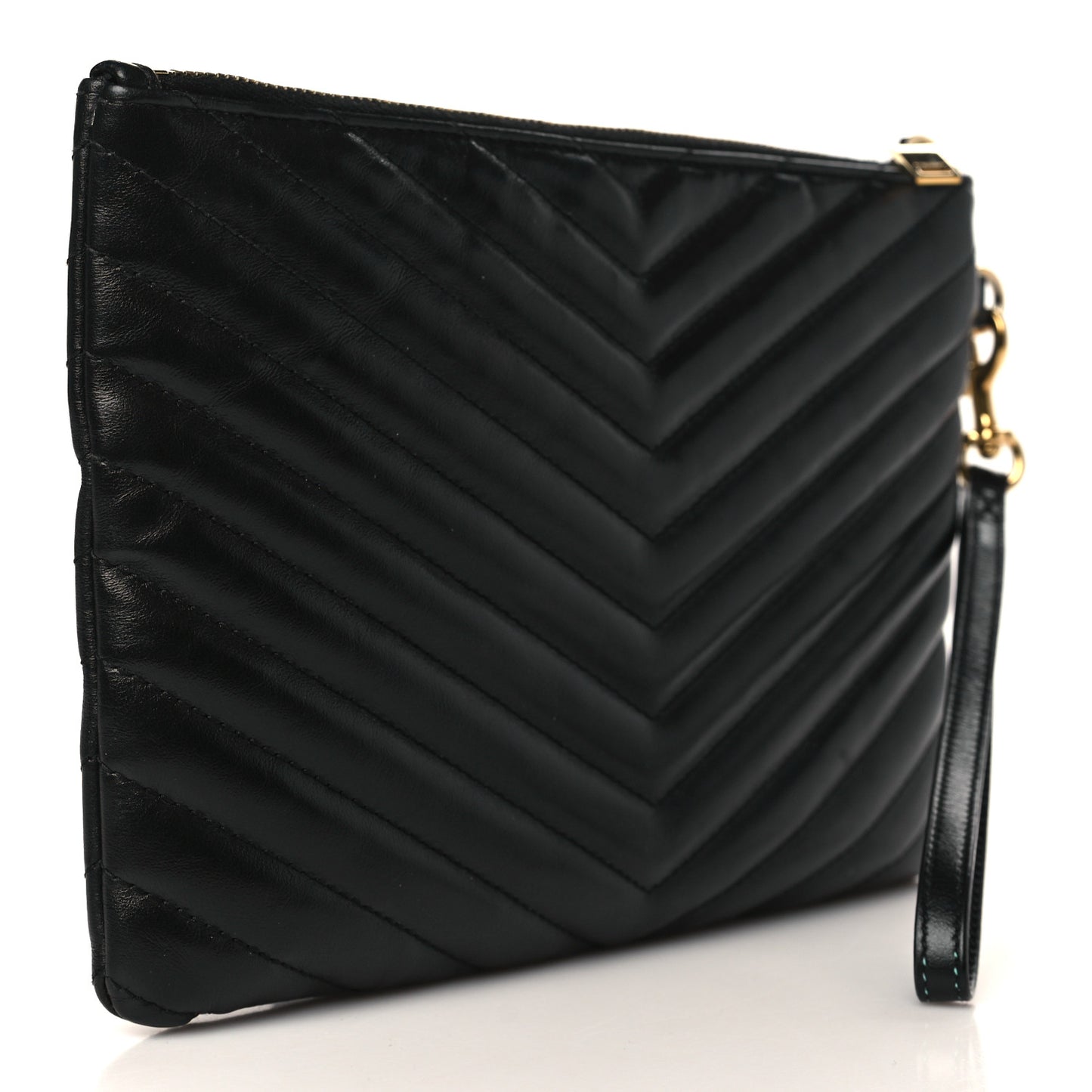 Calfskin Matelasse Chevron Monogram A5 Wristlet Black