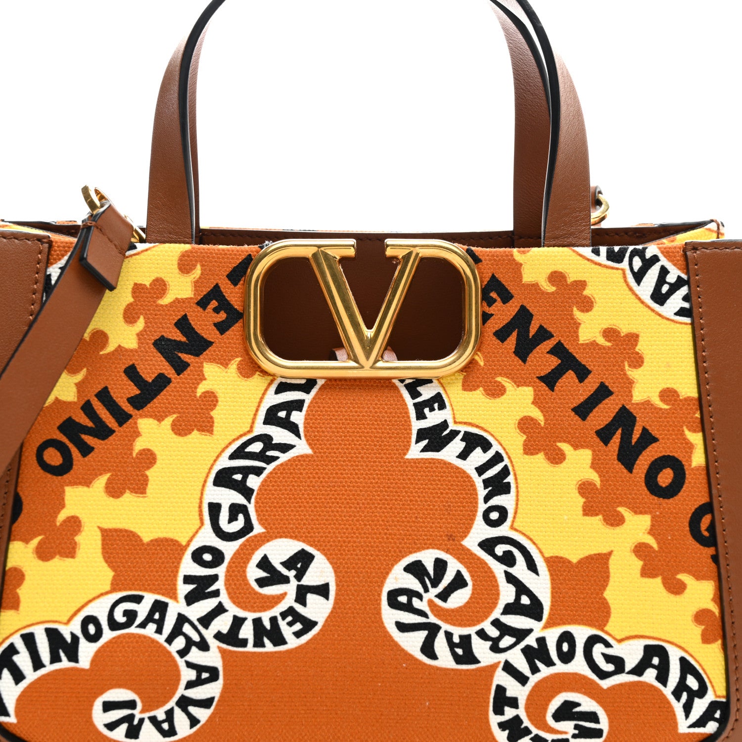 Valentino Garavani Canvas Calfskin Mini Bandana Print Small Vlogo Signature Tote Saddle Brown Multicolor 7 of 10