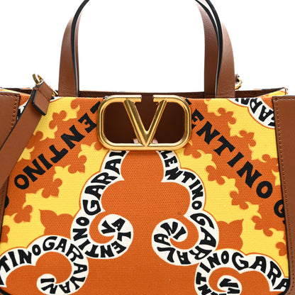Valentino Garavani Canvas Calfskin Mini Bandana Print Small Vlogo Signature Tote Saddle Brown Multicolor 7 of 10
