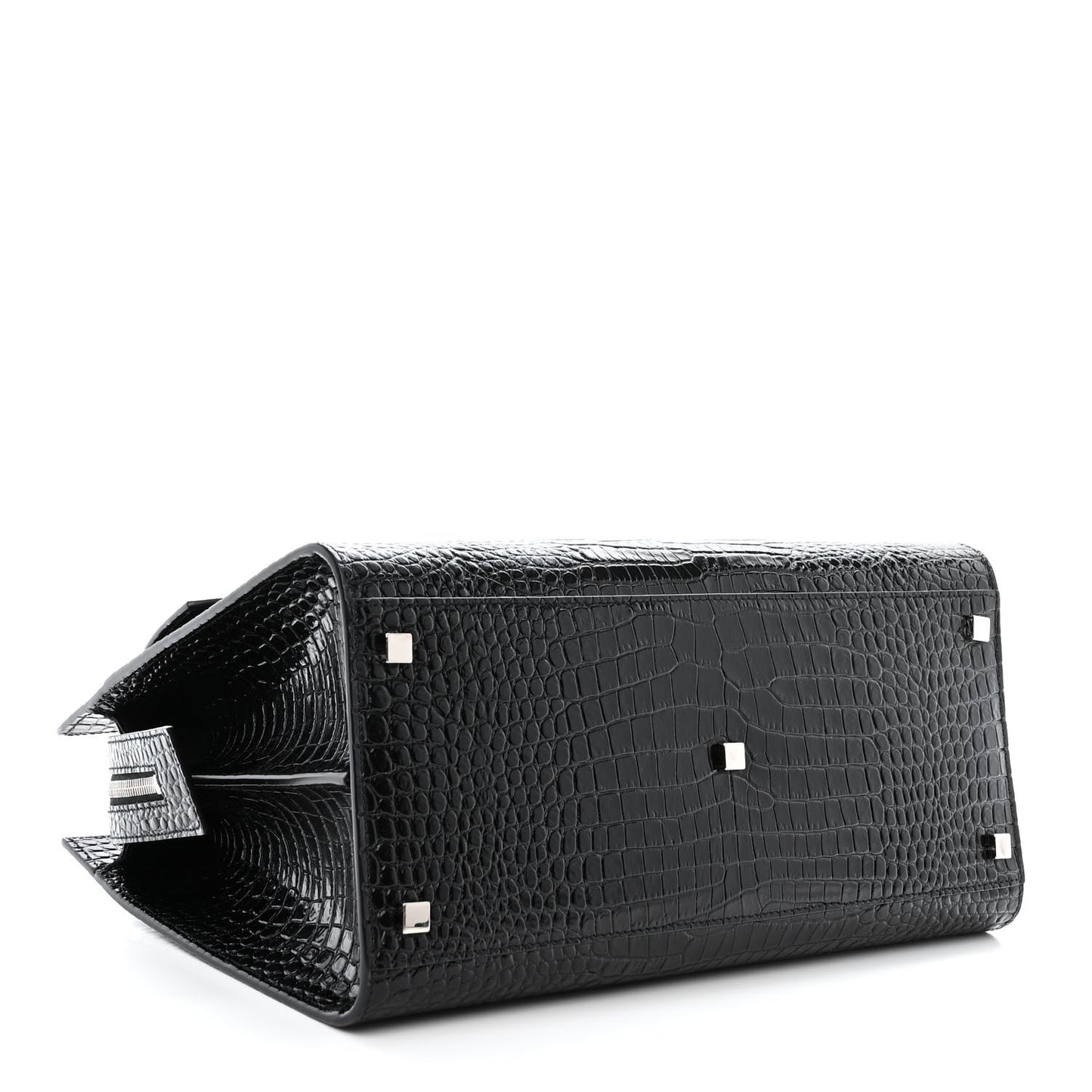 Croc Calfskin Embossed Medium Uptown Tote Black