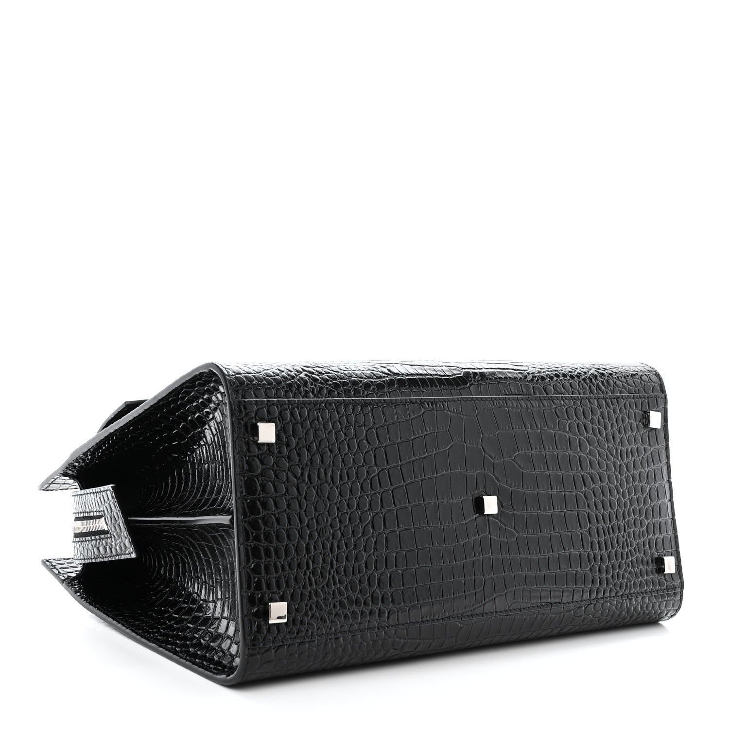 Saint Laurent Croc Calfskin Embossed Medium Uptown Tote Black 4 of 10