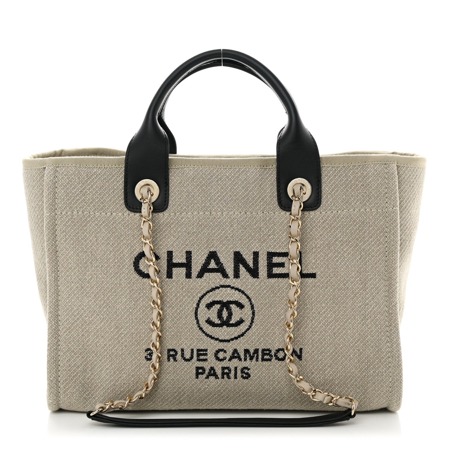 Chanel Mixed Fibers Small Deauville Tote Beige Black 3 of 12