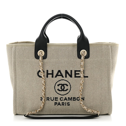 Chanel Mixed Fibers Small Deauville Tote Beige Black 3 of 12