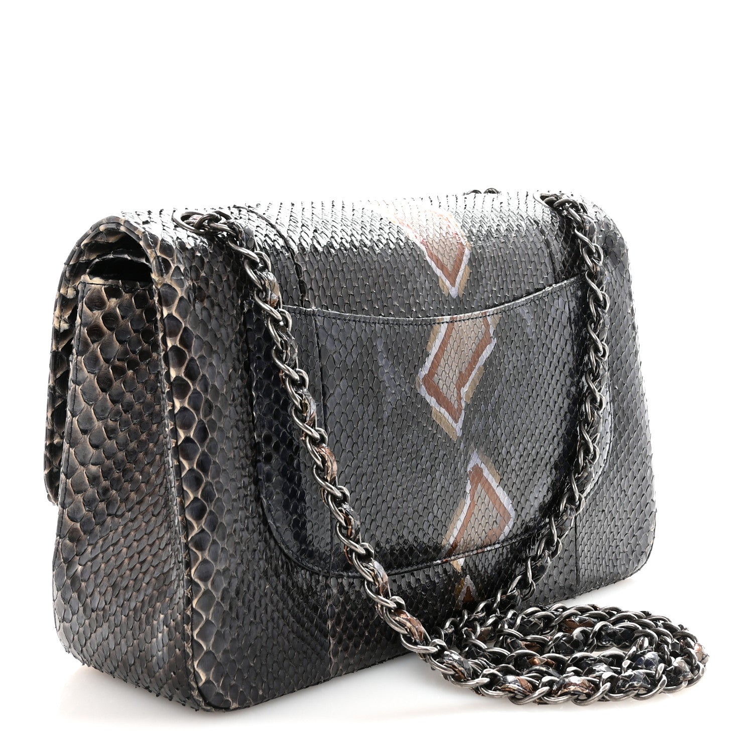Chanel Metallic Snakeskin Jumbo Double Flap Blue 1878801