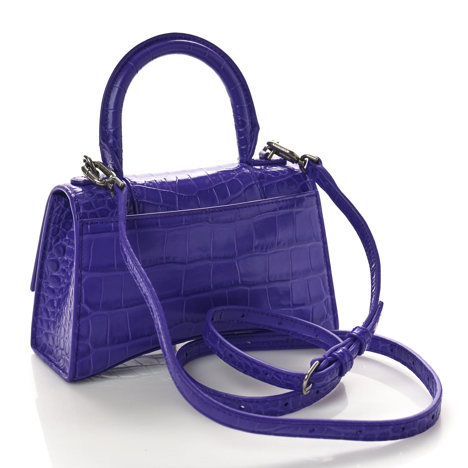 Balenciaga Shiny Calfskin Crocodile Embossed Hourglass Top Handle Bag XS Viola 3 of 8
