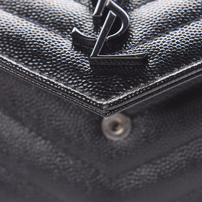 Saint Laurent Grain De Poudre Matelasse Chevron Small Monogram Envelope Wallet Black 7 of 10