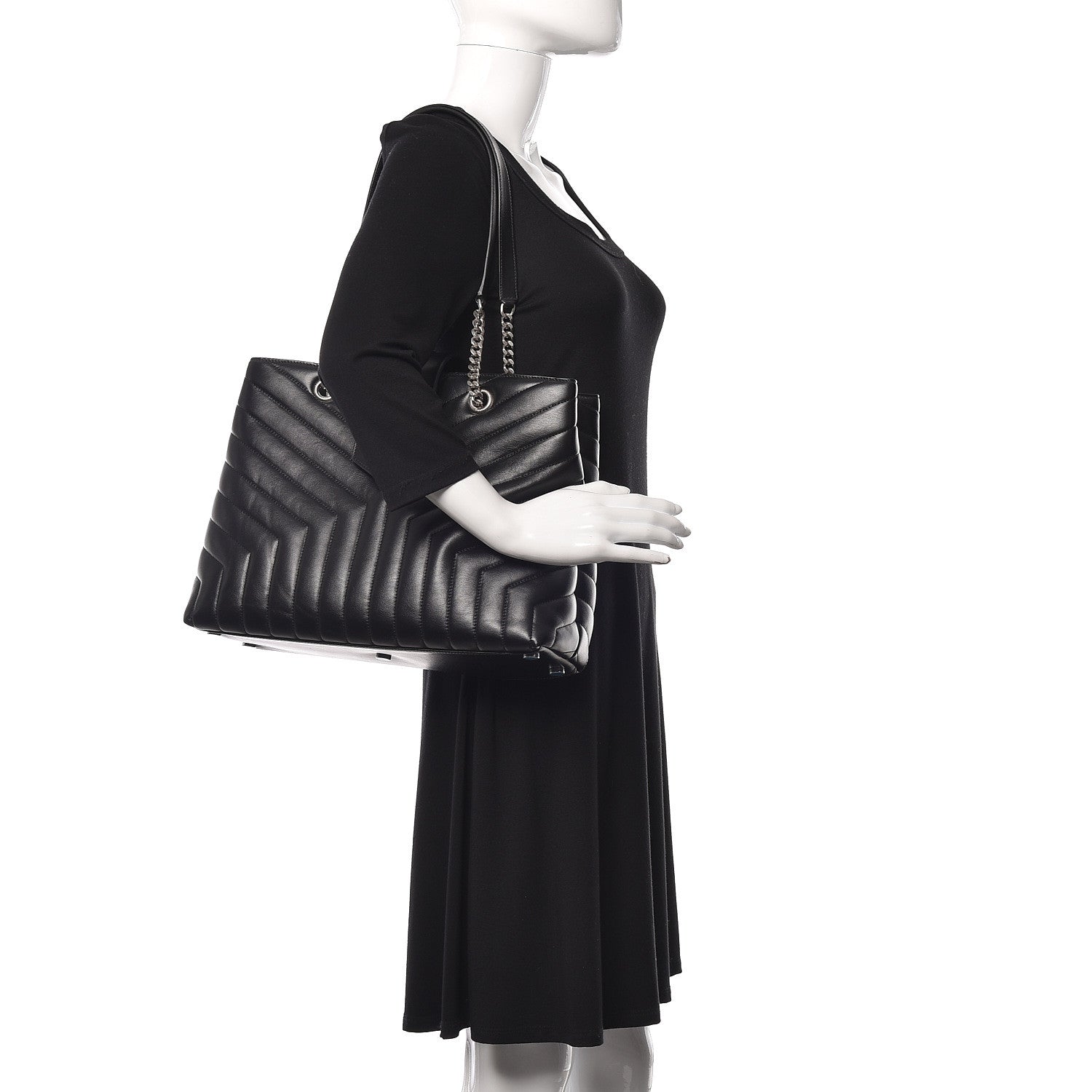 Saint Laurent Calfskin Y Quilted Monogram Large Loulou Shopper Black 2 of 10