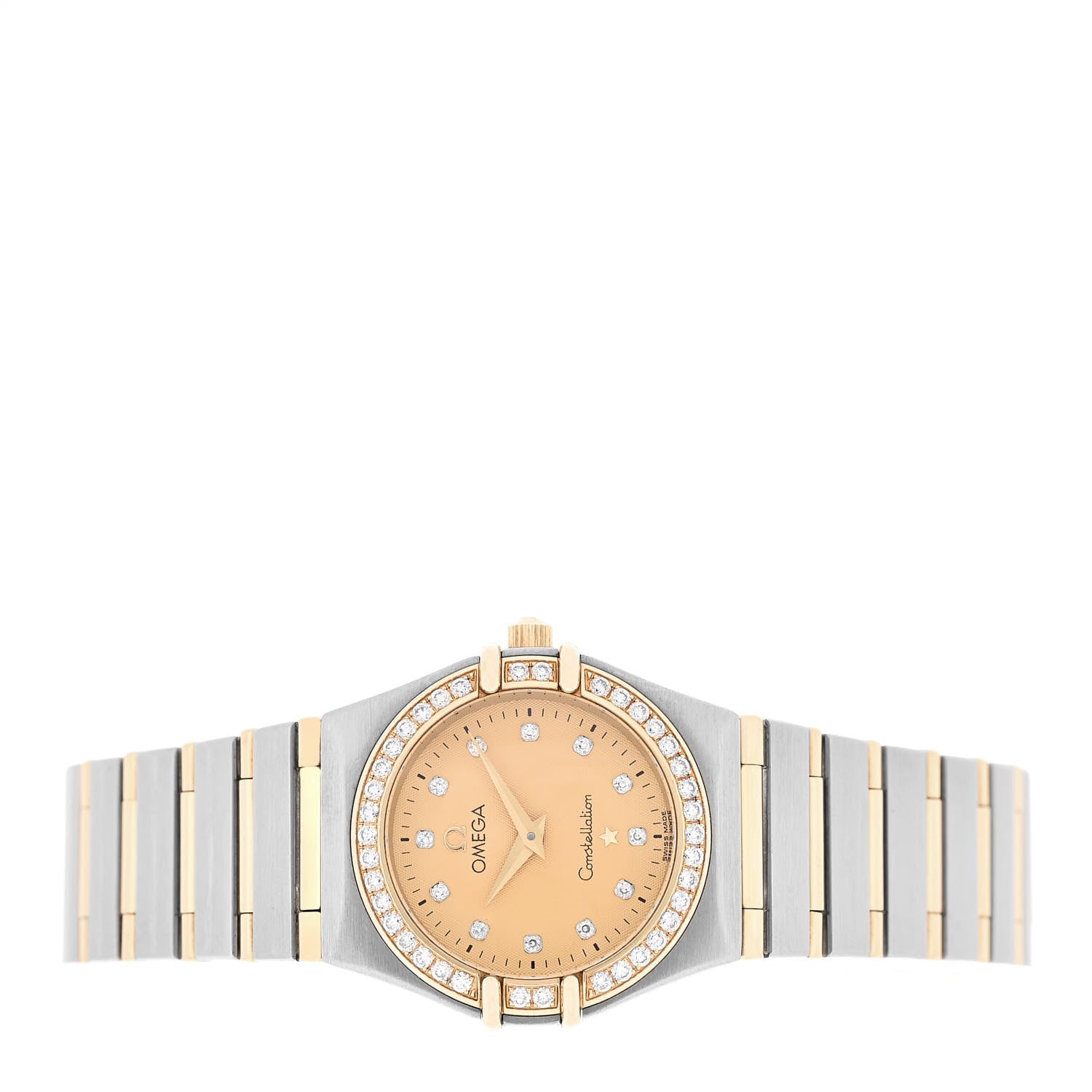 Omega Stainless Steel 18K Yellow Gold Diamond Bezel 25mm Constellation Quartz Watch Champagne 1277.15.00 2 of 5