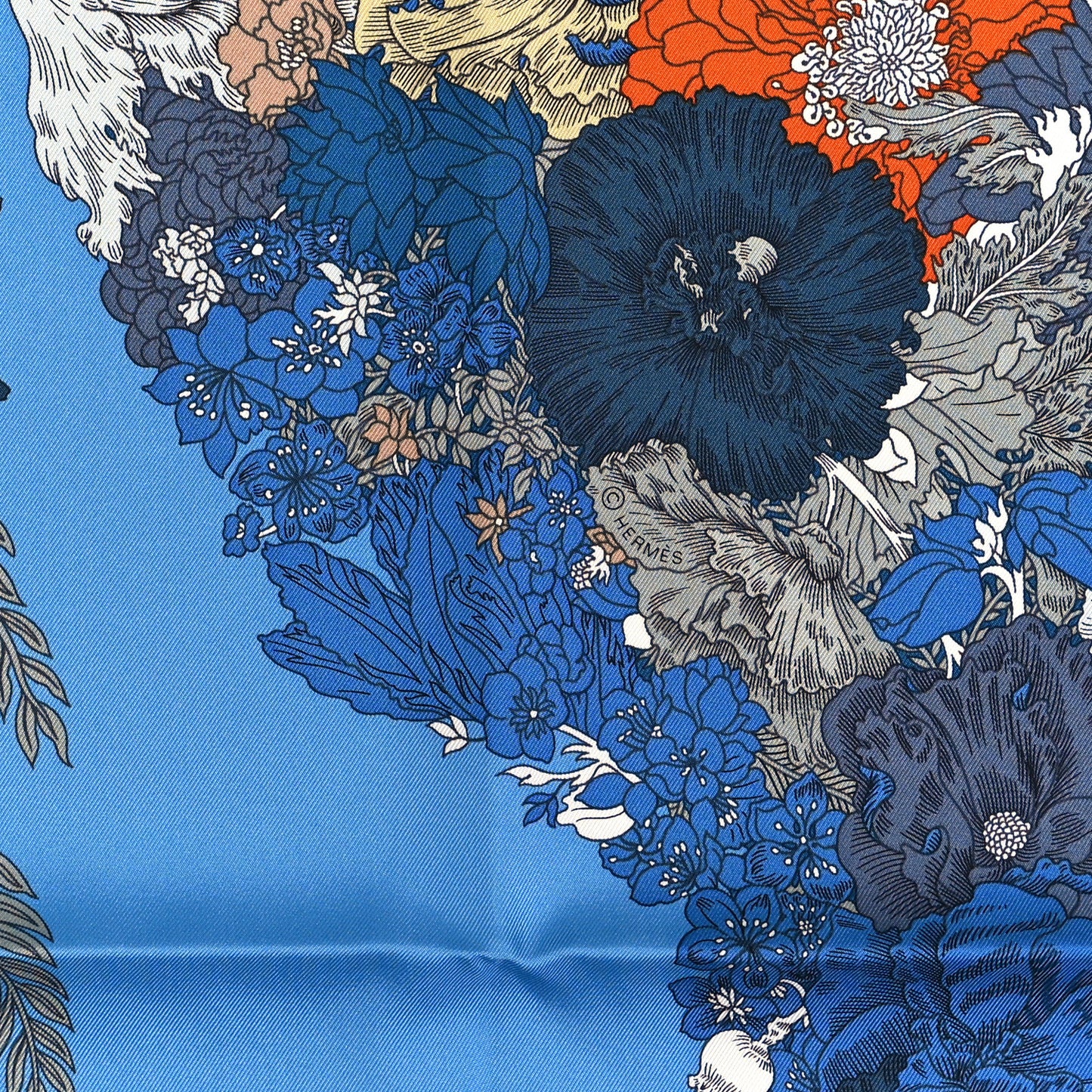 Silk Robe Legere Scarf 90 Bleu Azure Ocre Roux