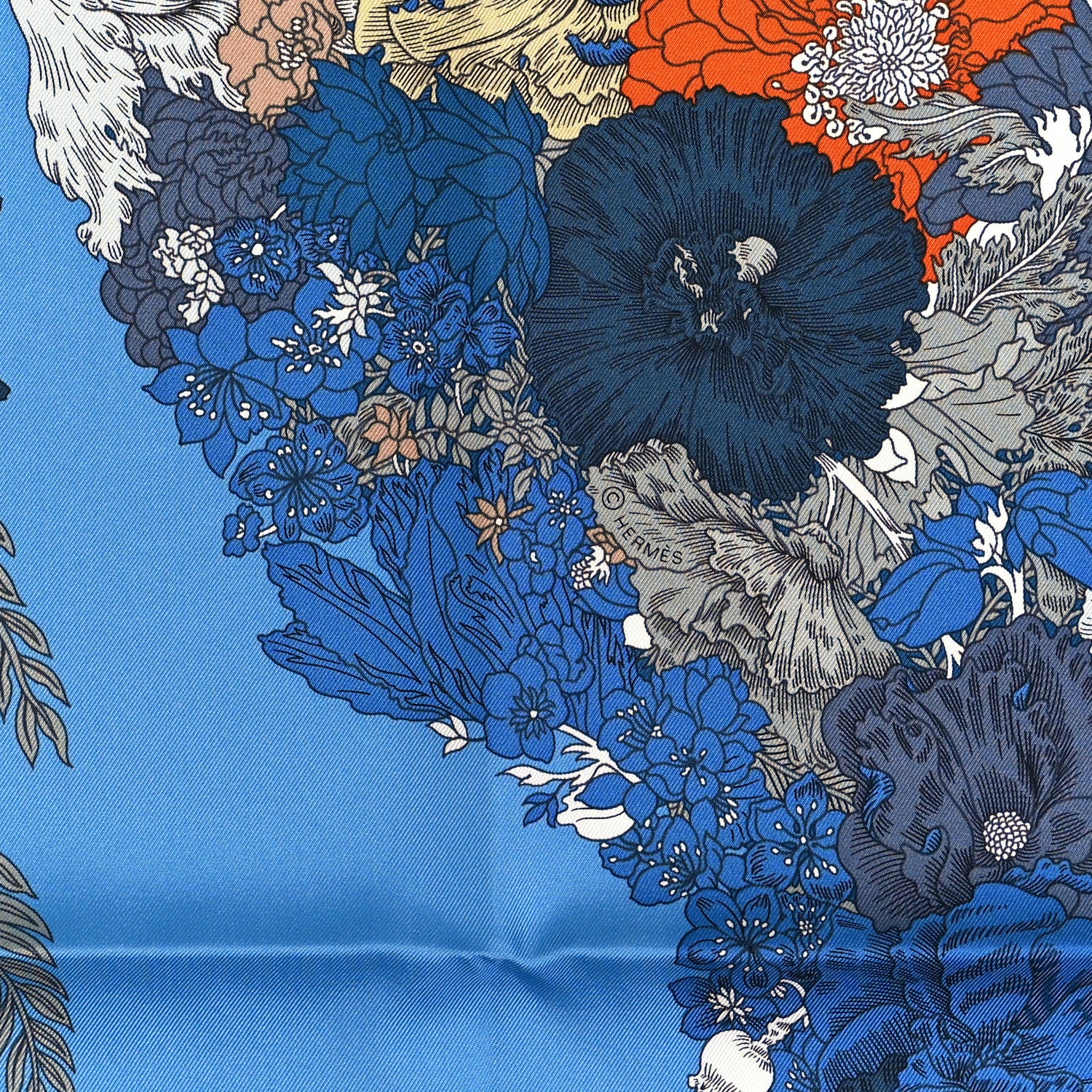 Hermes Silk Robe Legere Scarf 90 Bleu Azure Ocre Roux 4 of 5