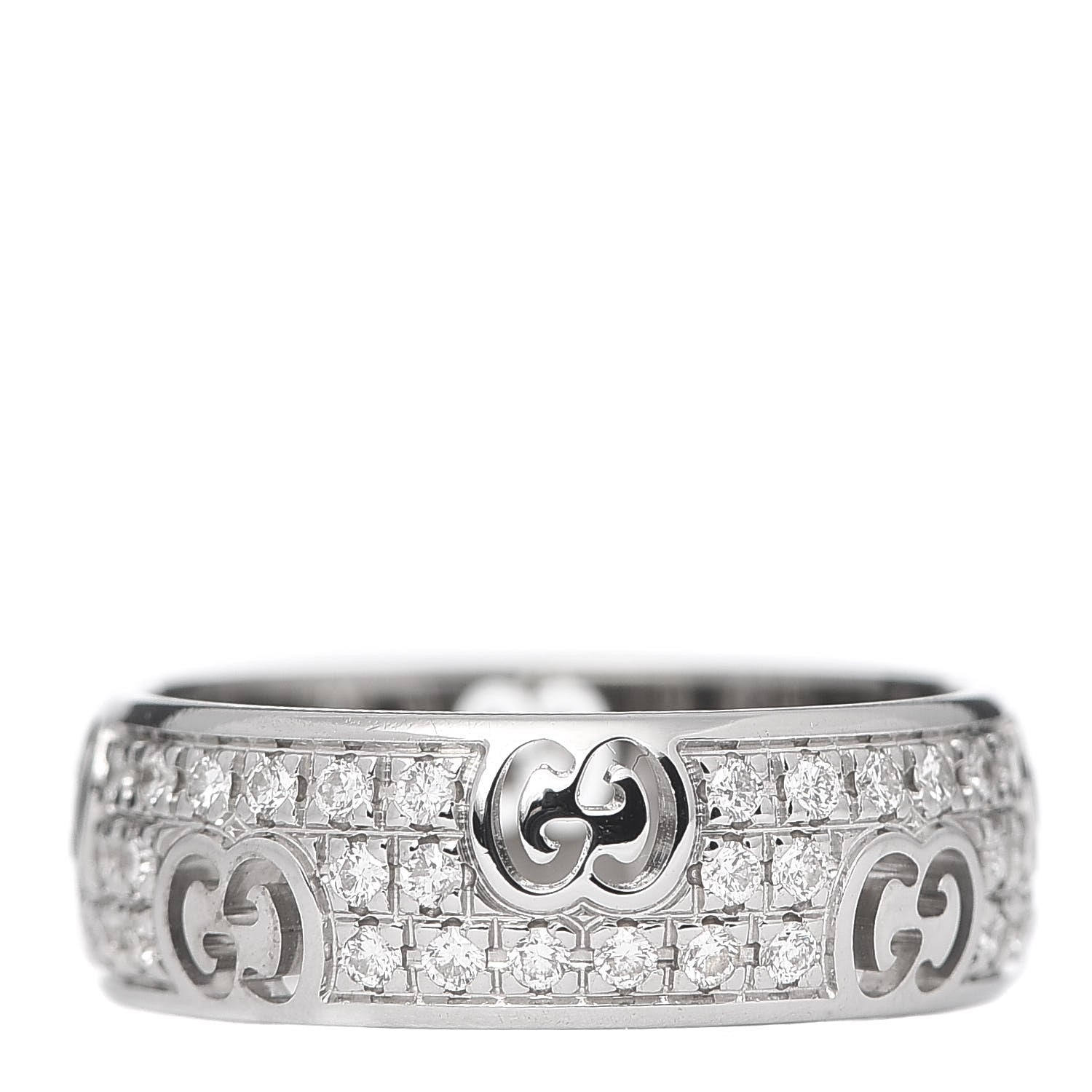 Gucci 18K White Gold Diamond Pave 6mm Icon Band Ring 49 5 1 of 6