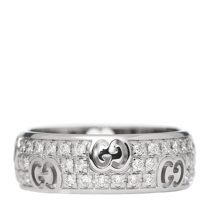 Gucci 18K White Gold Diamond Pave 6mm Icon Band Ring 49 5 1 of 6