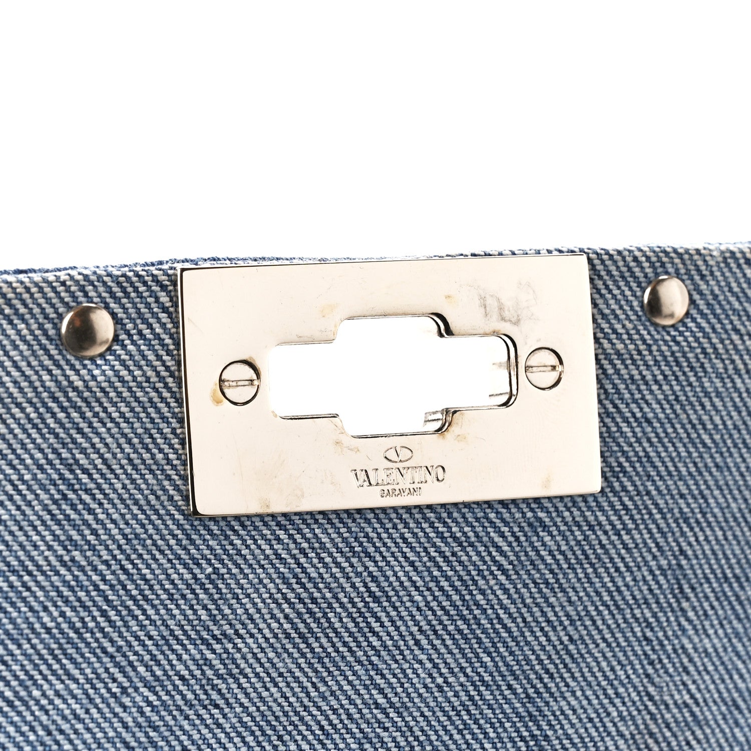 Valentino Garavani Denim Rockstud Spike Wallet on Chain Blue 7 of 11