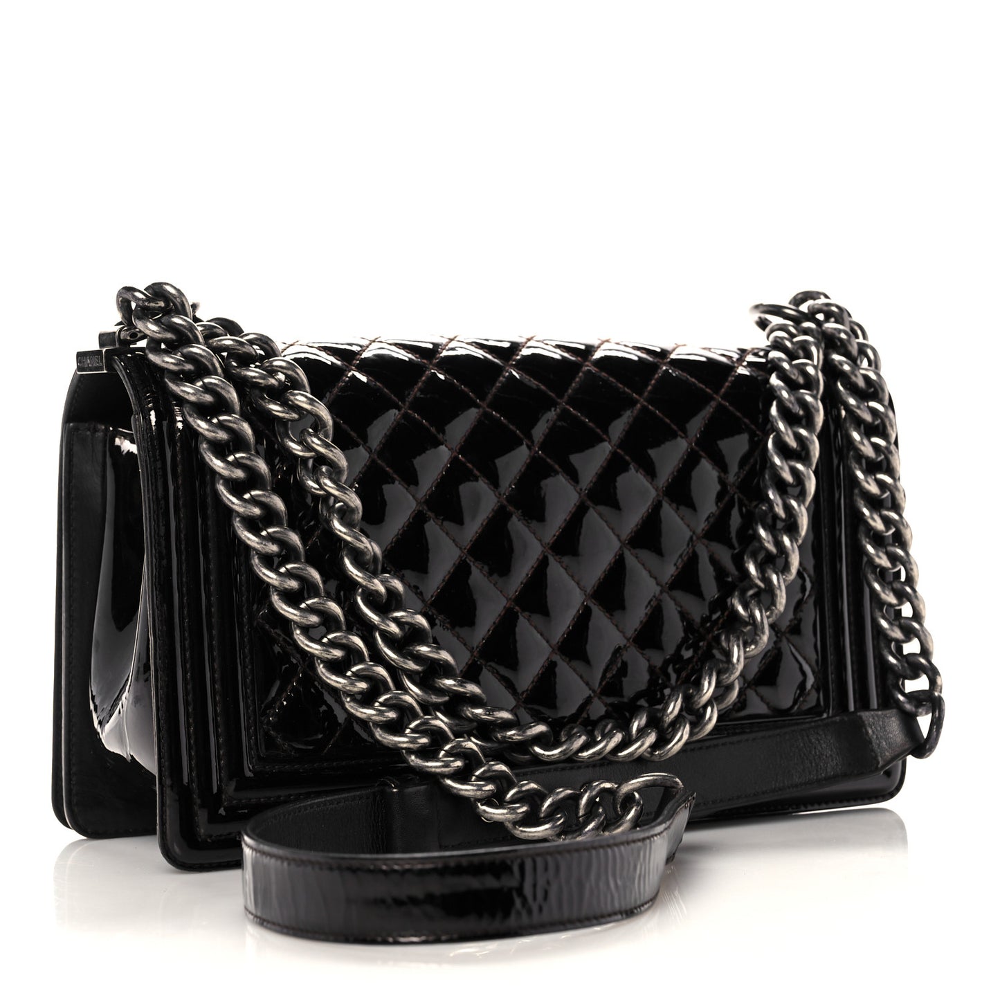 Patent Calfskin Quilted Medium Boy Flap Black