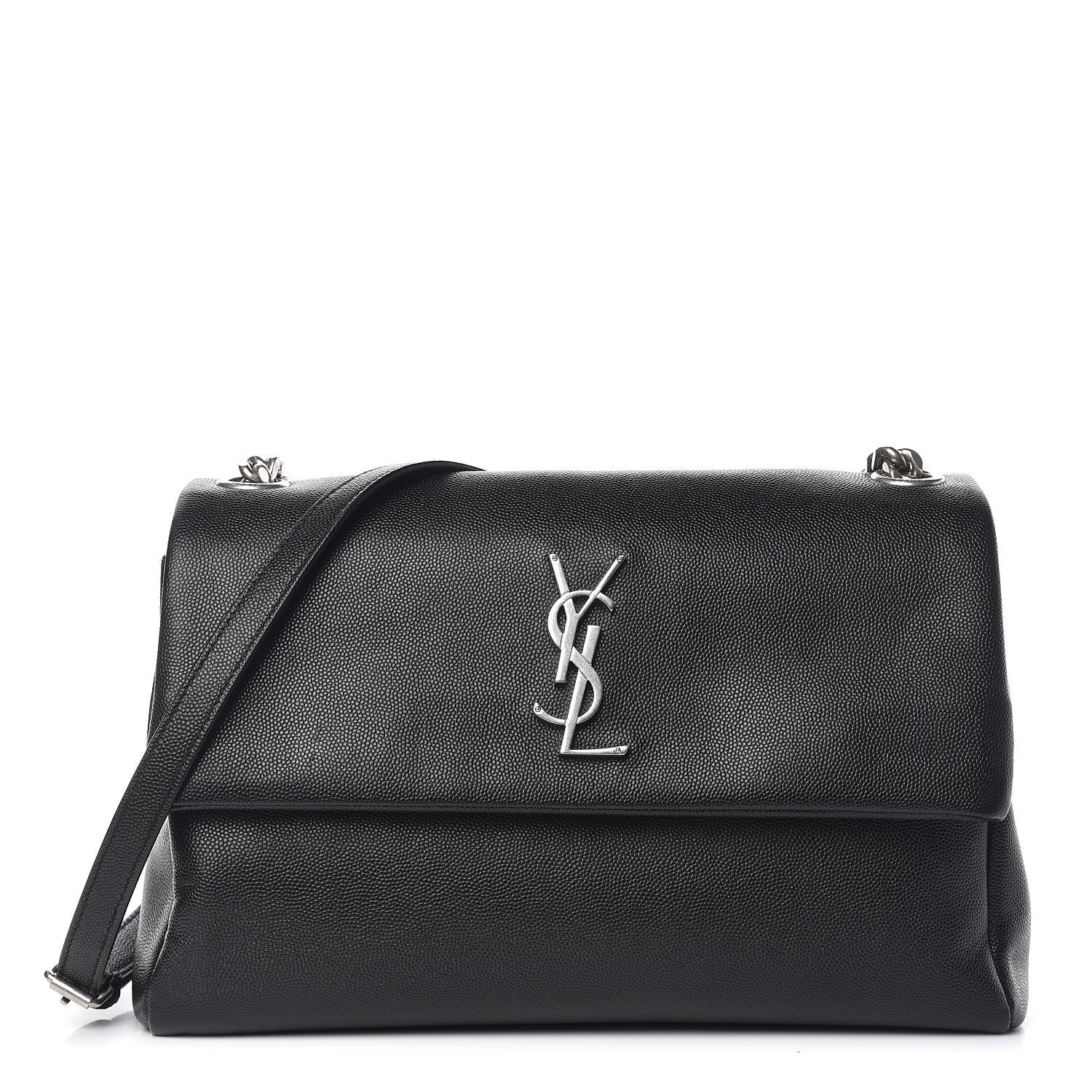 Saint Laurent Grain De Poudre Medium West Hollywood Monogram Fold-Over Black 1 of 9